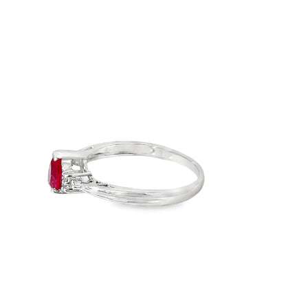 14K White Gold Pear-Cut Ruby & Diamond Ring