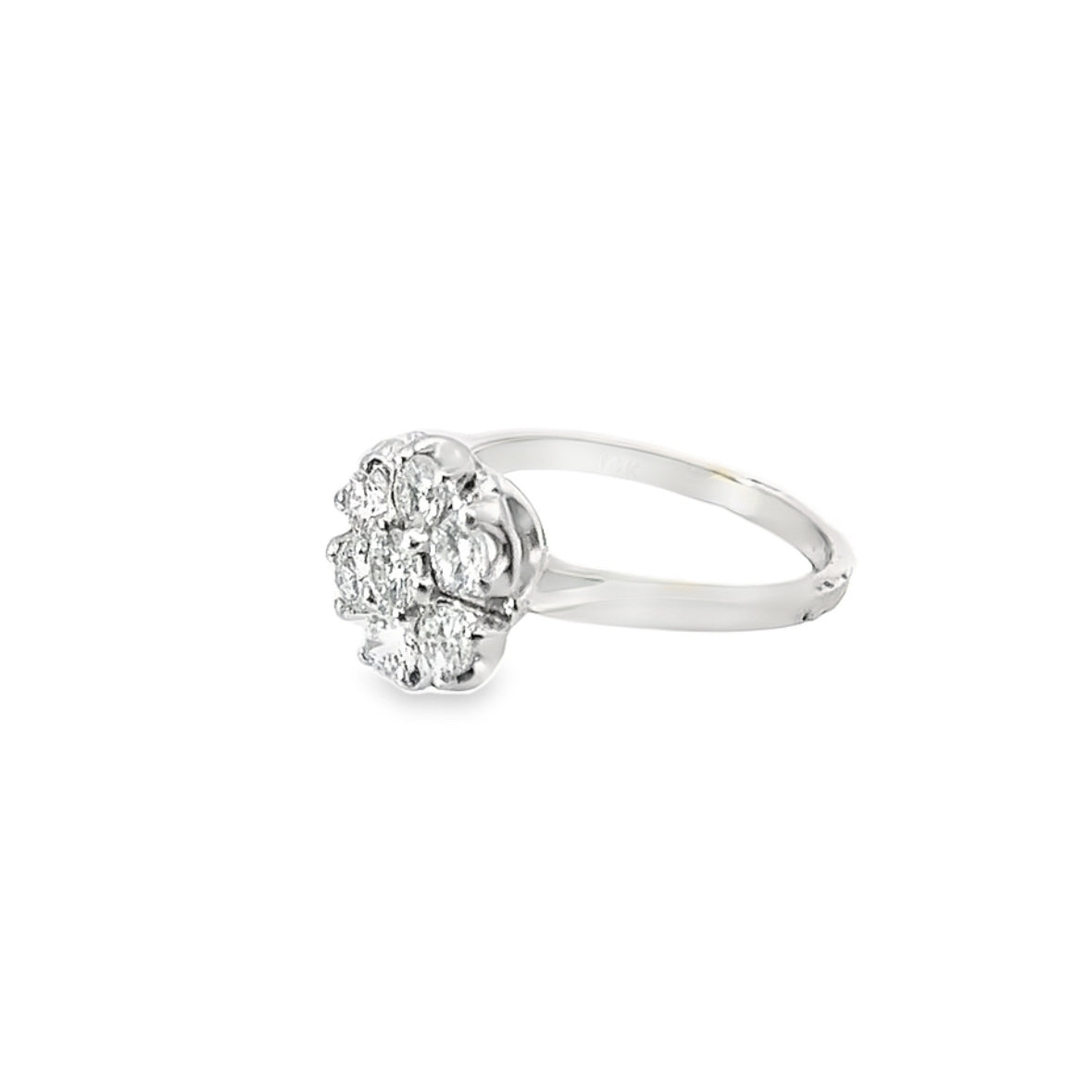 Elegant 14K White Gold & Diamond Flower Cluster Ring