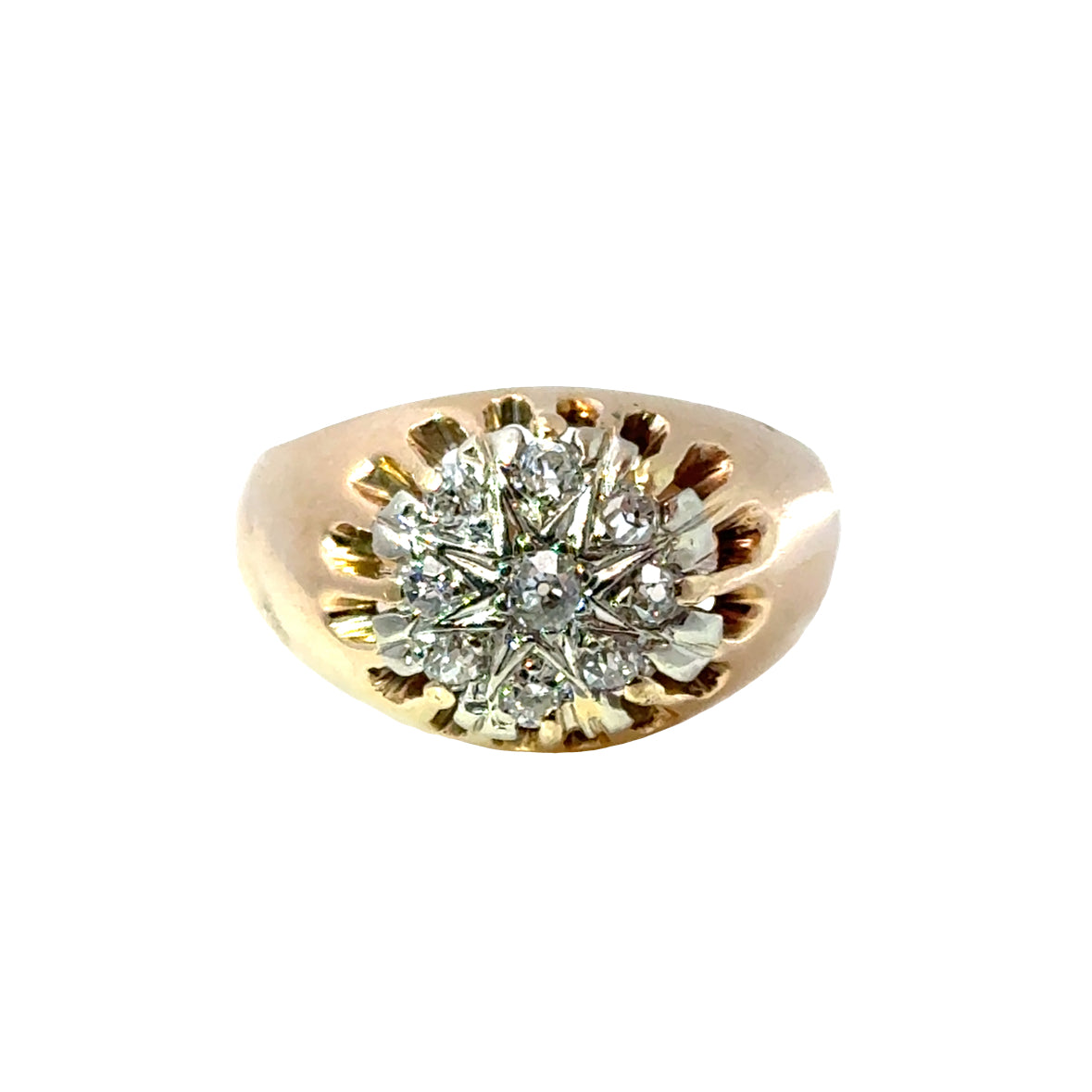 14K Gold Men’s Dome Ring with Diamond Cluster