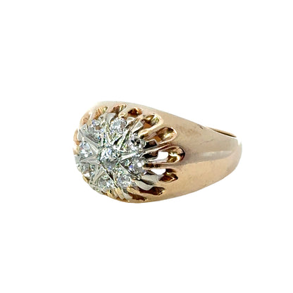 14K Gold Men’s Dome Ring with Diamond Cluster