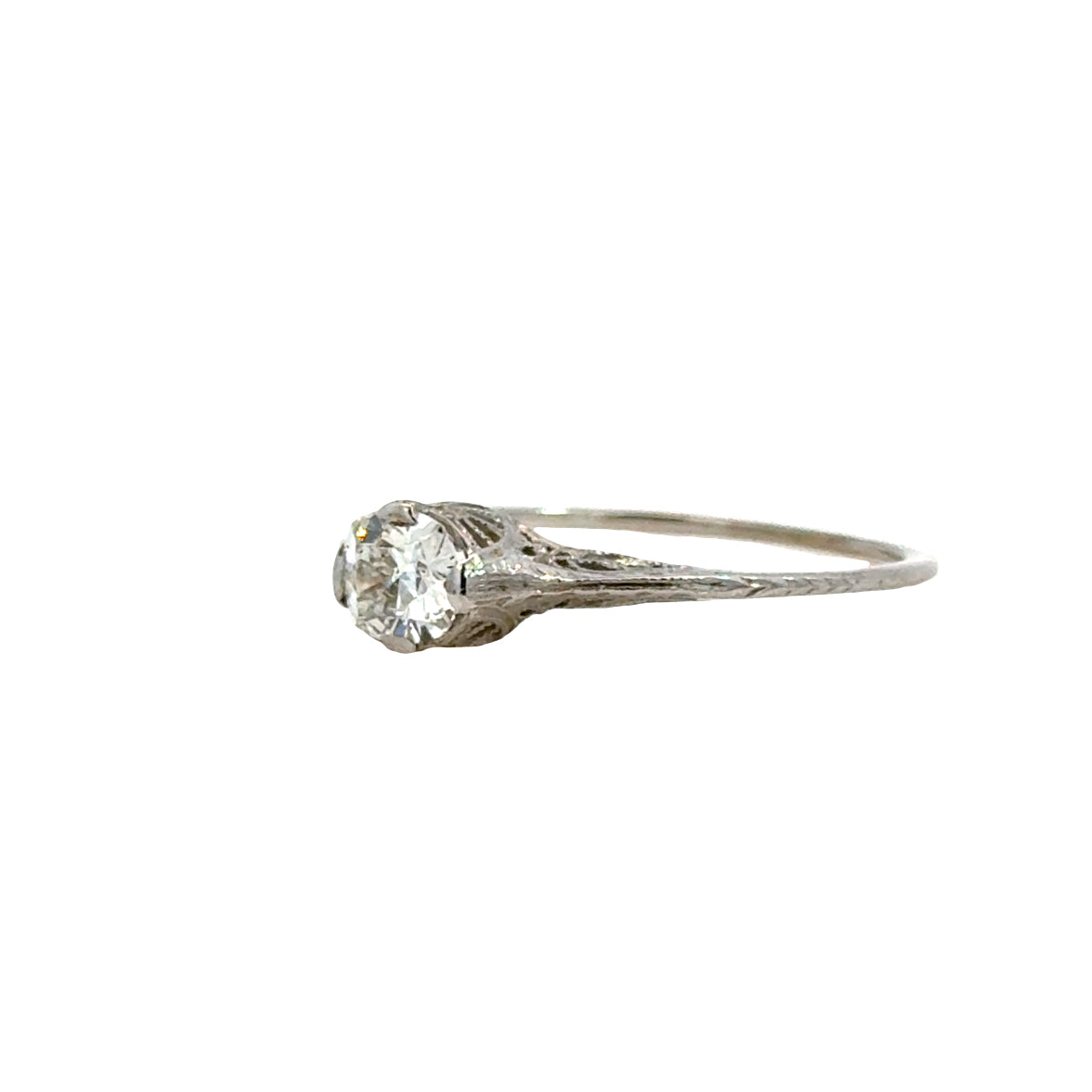 Antique 14K White Gold Diamond Solitaire Ring – Edwardian Era