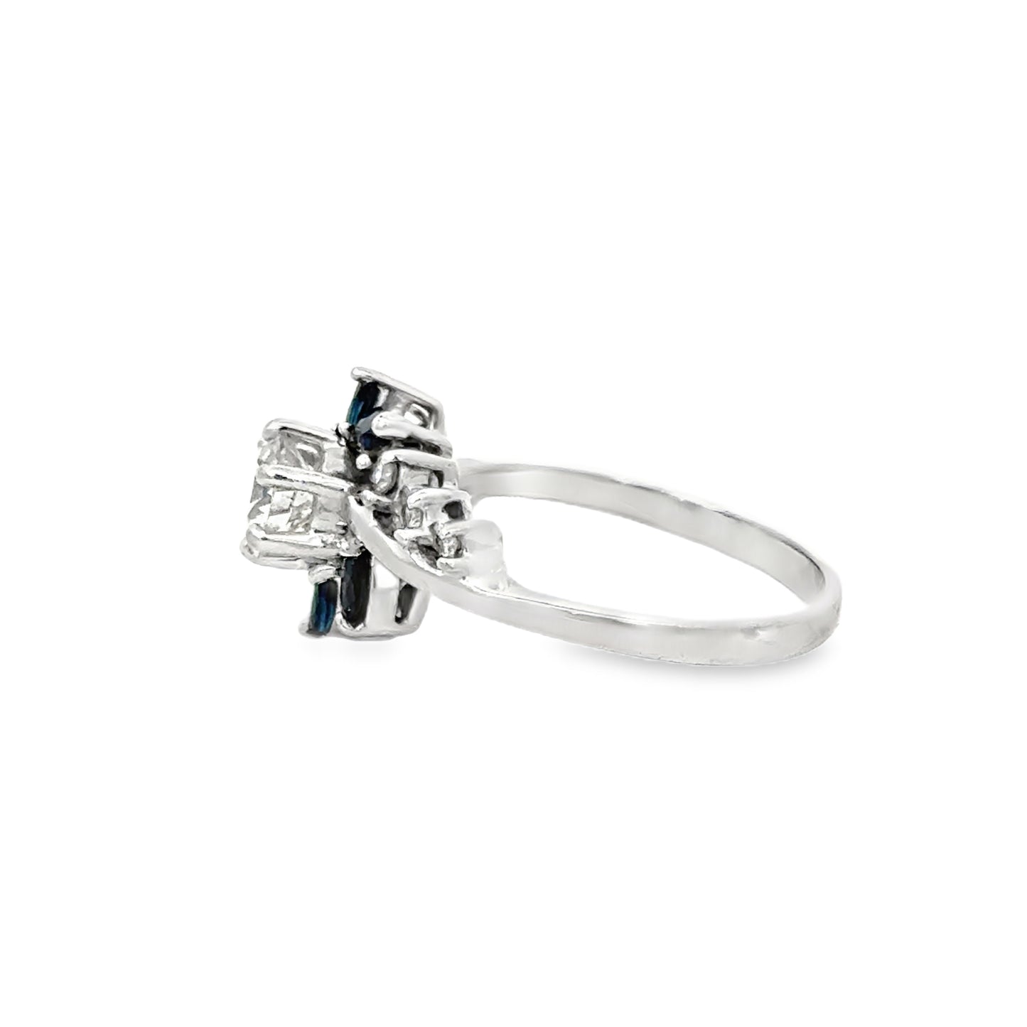 14K White Gold Elegant Diamond Solitaire with Sapphire Accents
