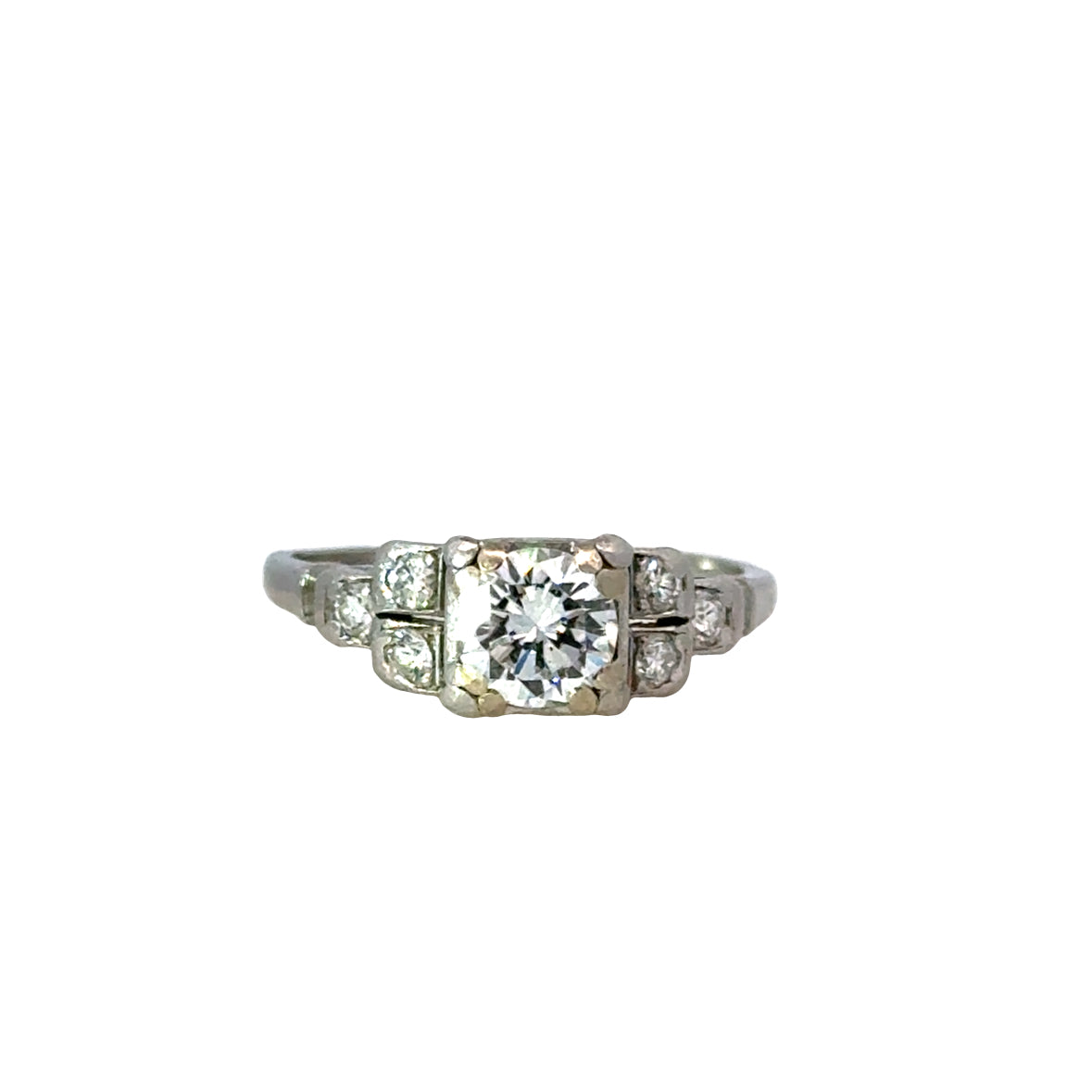 Elegant Antique Platinum Diamond Ring with Brilliant Cut Center