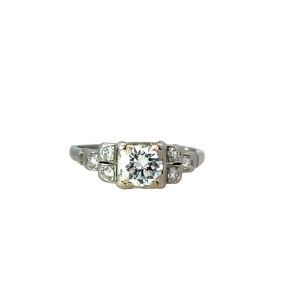 Elegant Antique Platinum Diamond Ring with Brilliant Cut Center