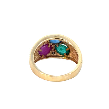 14K Gold Colorful Cabochon Gemstone & Diamond Band