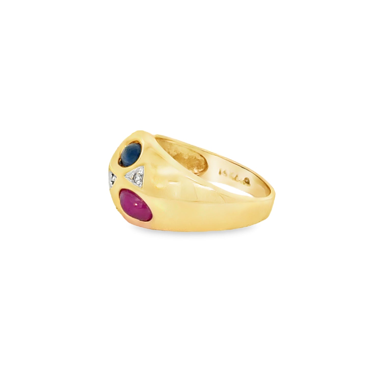 14K Gold Colorful Cabochon Gemstone & Diamond Band