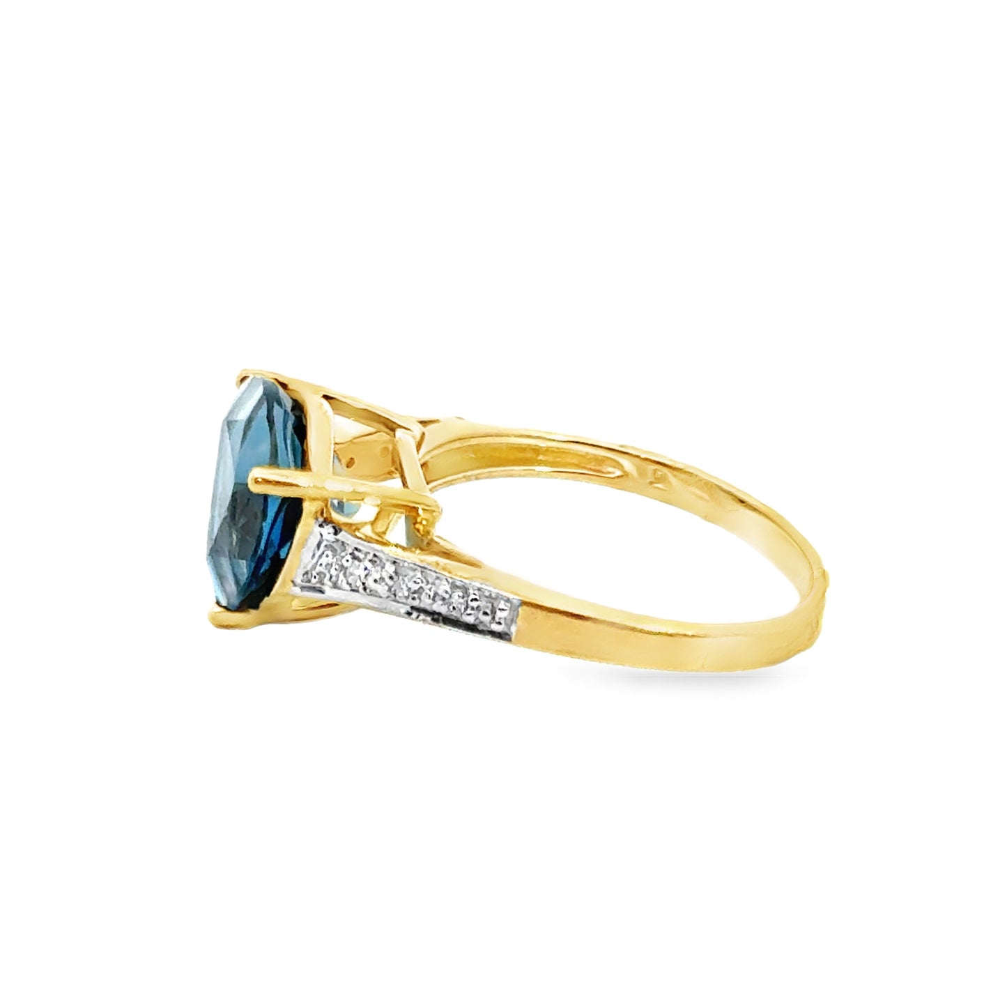 14K Two-Tone Gold Trillion-Cut Blue Topaz & Diamond Ring