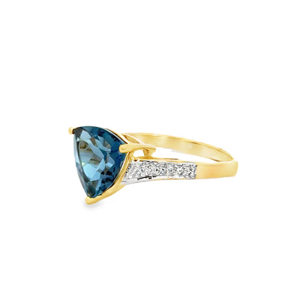 14K Two-Tone Gold Trillion-Cut Blue Topaz & Diamond Ring
