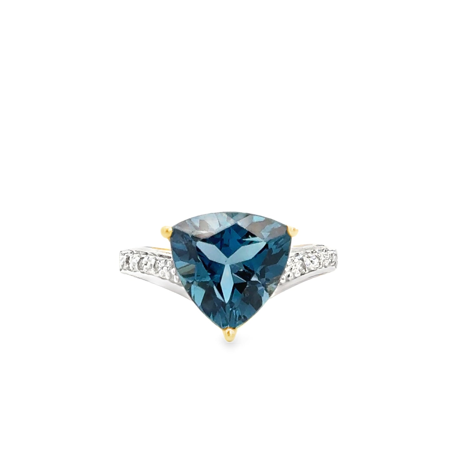 14K Two-Tone Gold Trillion-Cut Blue Topaz & Diamond Ring
