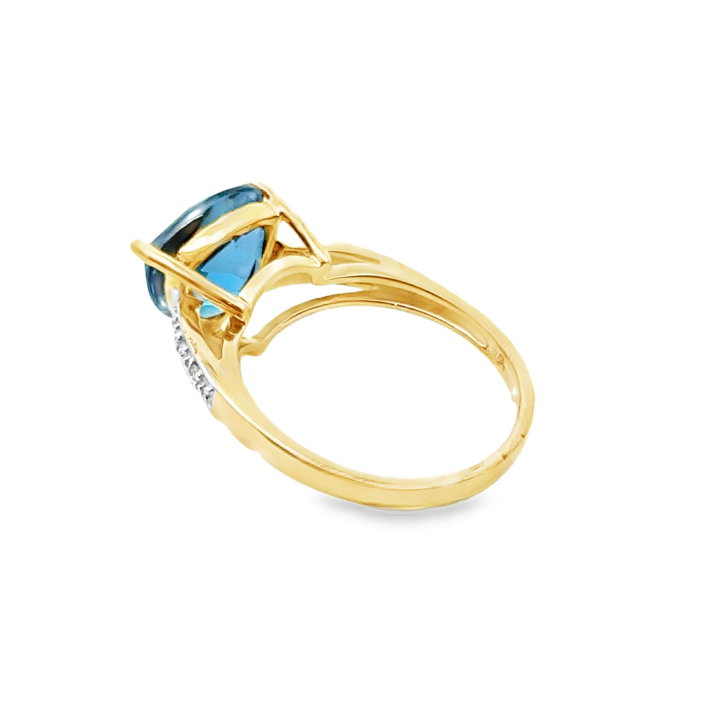 14K Two-Tone Gold Trillion-Cut Blue Topaz & Diamond Ring