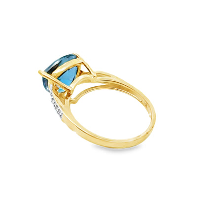 14K Two-Tone Gold Trillion-Cut Blue Topaz & Diamond Ring