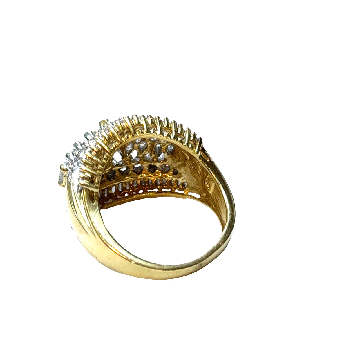 14K Yellow Gold Intricate Multi-Row Diamond Ring