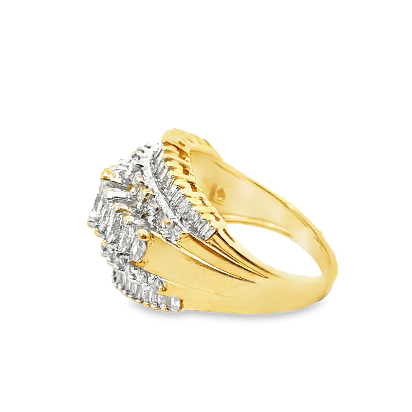 14K Yellow Gold Intricate Multi-Row Diamond Ring