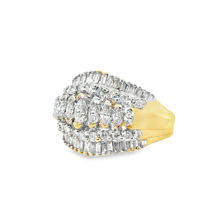 14K Yellow Gold Intricate Multi-Row Diamond Ring