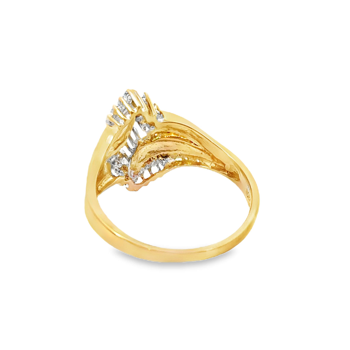 14K Yellow Gold Cluster Diamond Bypass Ring