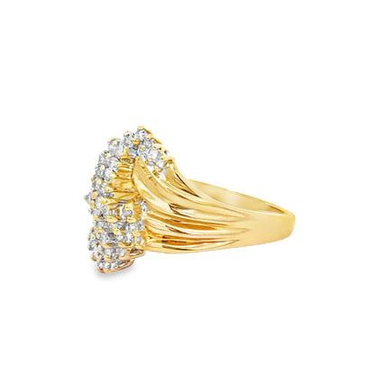 14K Yellow Gold Cluster Diamond Bypass Ring