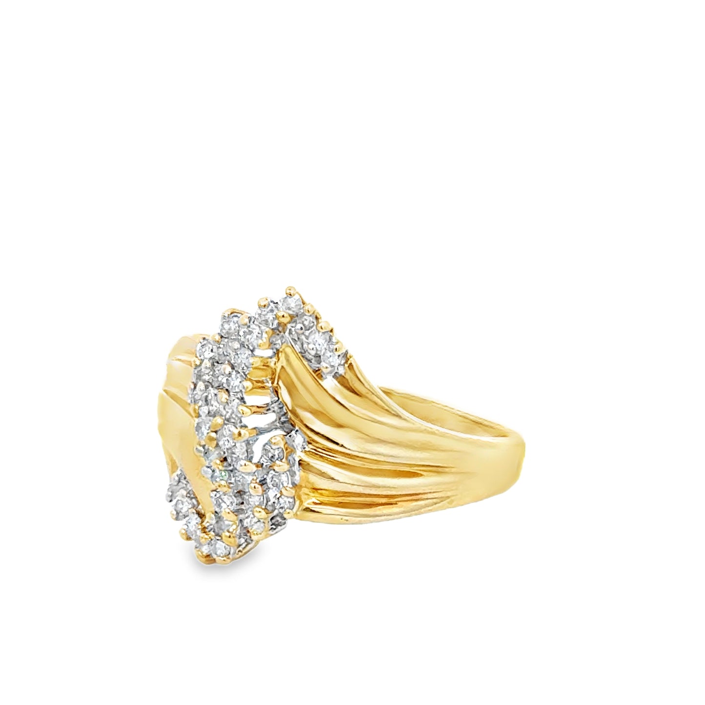 14K Yellow Gold Cluster Diamond Bypass Ring