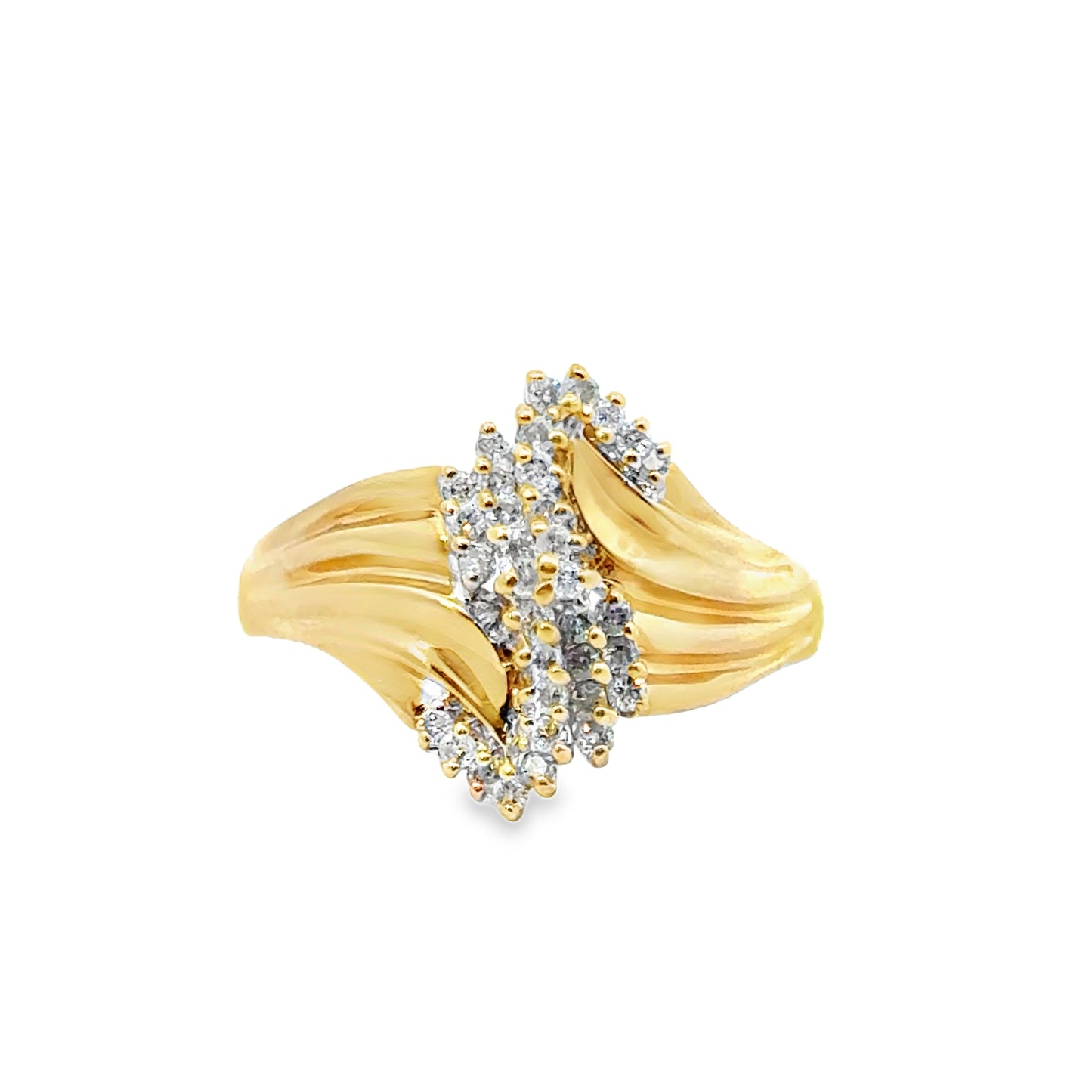 14K Yellow Gold Cluster Diamond Bypass Ring