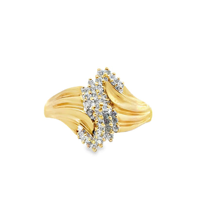 14K Yellow Gold Cluster Diamond Bypass Ring