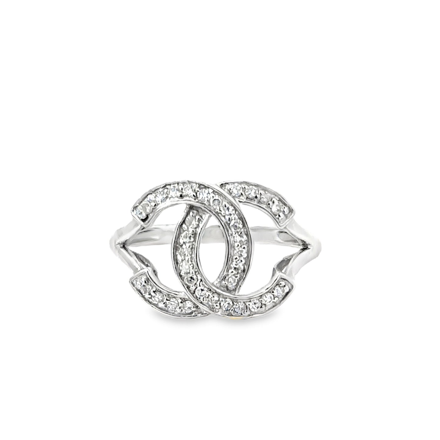 14K White Gold Diamond Double C Motif Ring