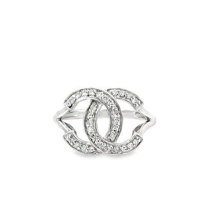 14K White Gold Diamond Double C Motif Ring