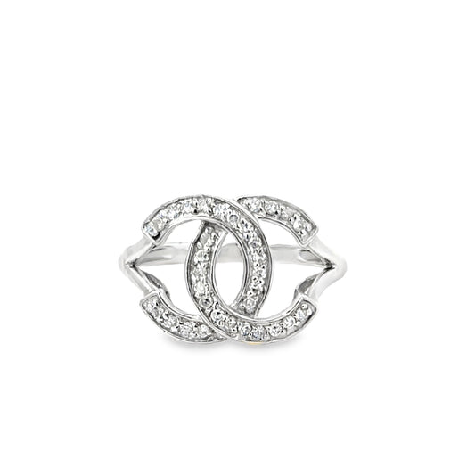 14K White Gold Diamond Double C Motif Ring