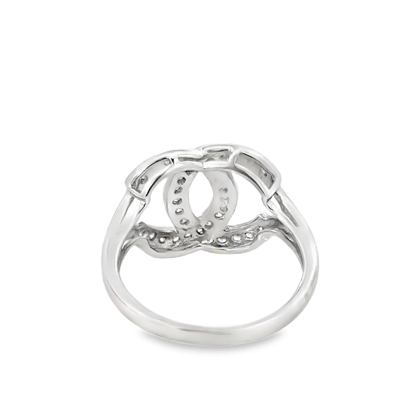 14K White Gold Diamond Double C Motif Ring