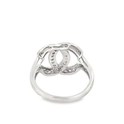 14K White Gold Diamond Double C Motif Ring