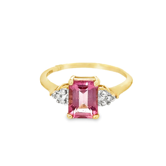 Lovely Yellow Gold Pink Tourmaline & Diamond Ring