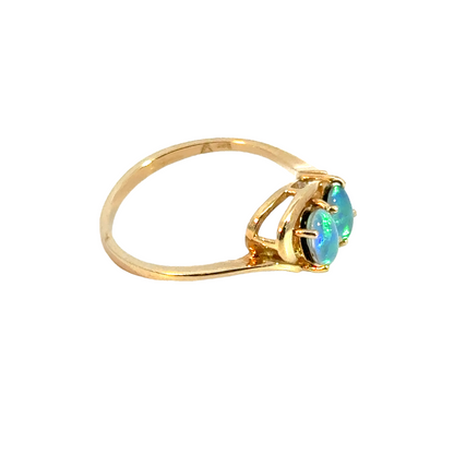 Swirling 14K Yellow Gold Blue-Green Opal Ring