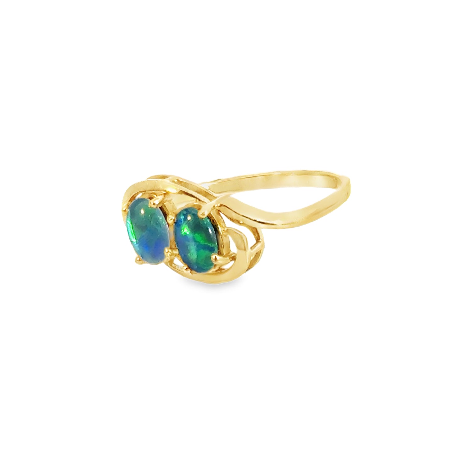 Swirling 14K Yellow Gold Blue-Green Opal Ring