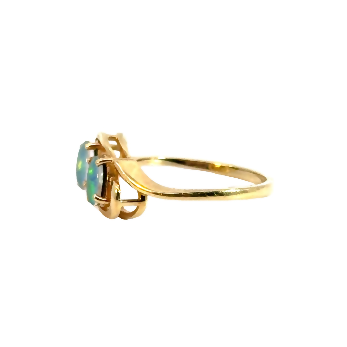 Swirling 14K Yellow Gold Blue-Green Opal Ring