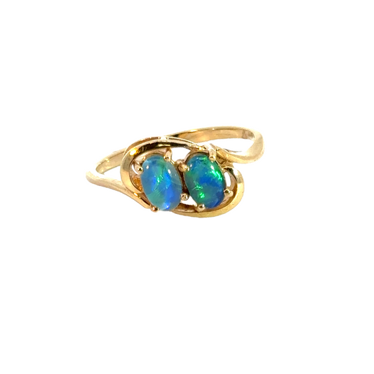 Swirling 14K Yellow Gold Blue-Green Opal Ring