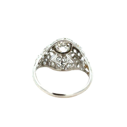 Art Deco Platinum Diamond Ring with Scrollwork and Accent Diamonds