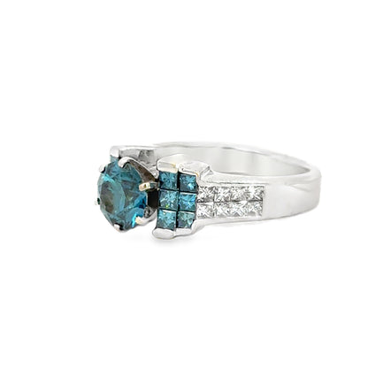 Brilliant Blue & White Diamond Cocktail Ring – 14K White Gold