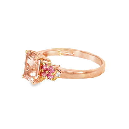 Delightful 14K Rose Gold Peach-Hued Morganite & Diamond Ring