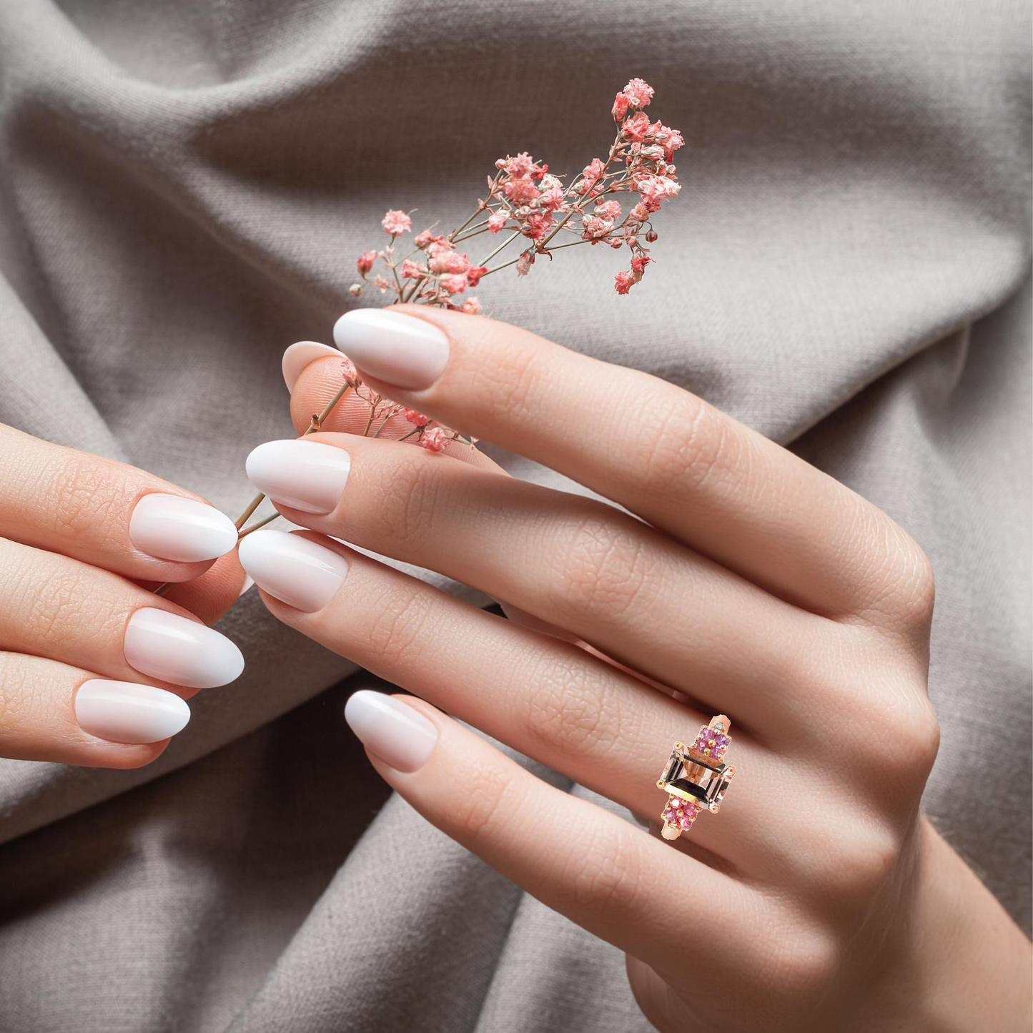 Delightful 14K Rose Gold Peach-Hued Morganite & Diamond Ring