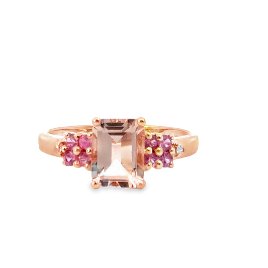 Delightful 14K Rose Gold Peach-Hued Morganite & Diamond Ring