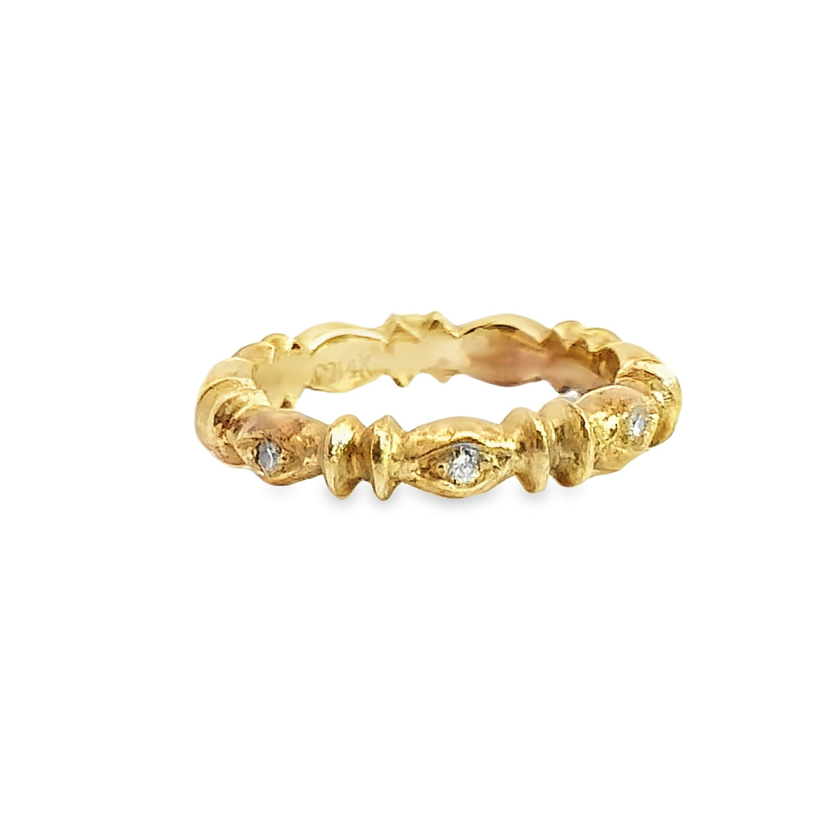 14K Yellow Gold Satin Finish Diamond Bamboo Band