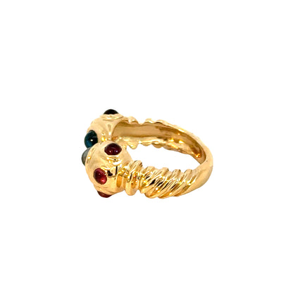 14K Yellow Gold Garnet & Blue Topaz Double-Head Ring – Unique Design