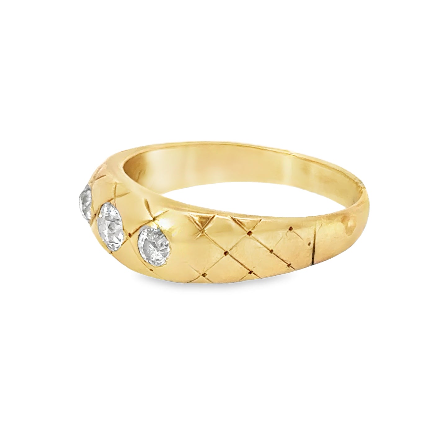 1960’s Vintage 14K Checkered Yellow Gold & Diamond Men’s Ring