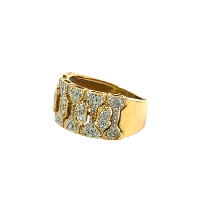 14K Yellow Gold Open-Work Design Diamond Band Ring
