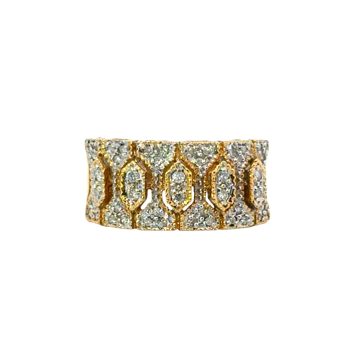 14K Yellow Gold Open-Work Design Diamond Band Ring