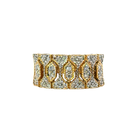 14K Yellow Gold Open-Work Design Diamond Band Ring