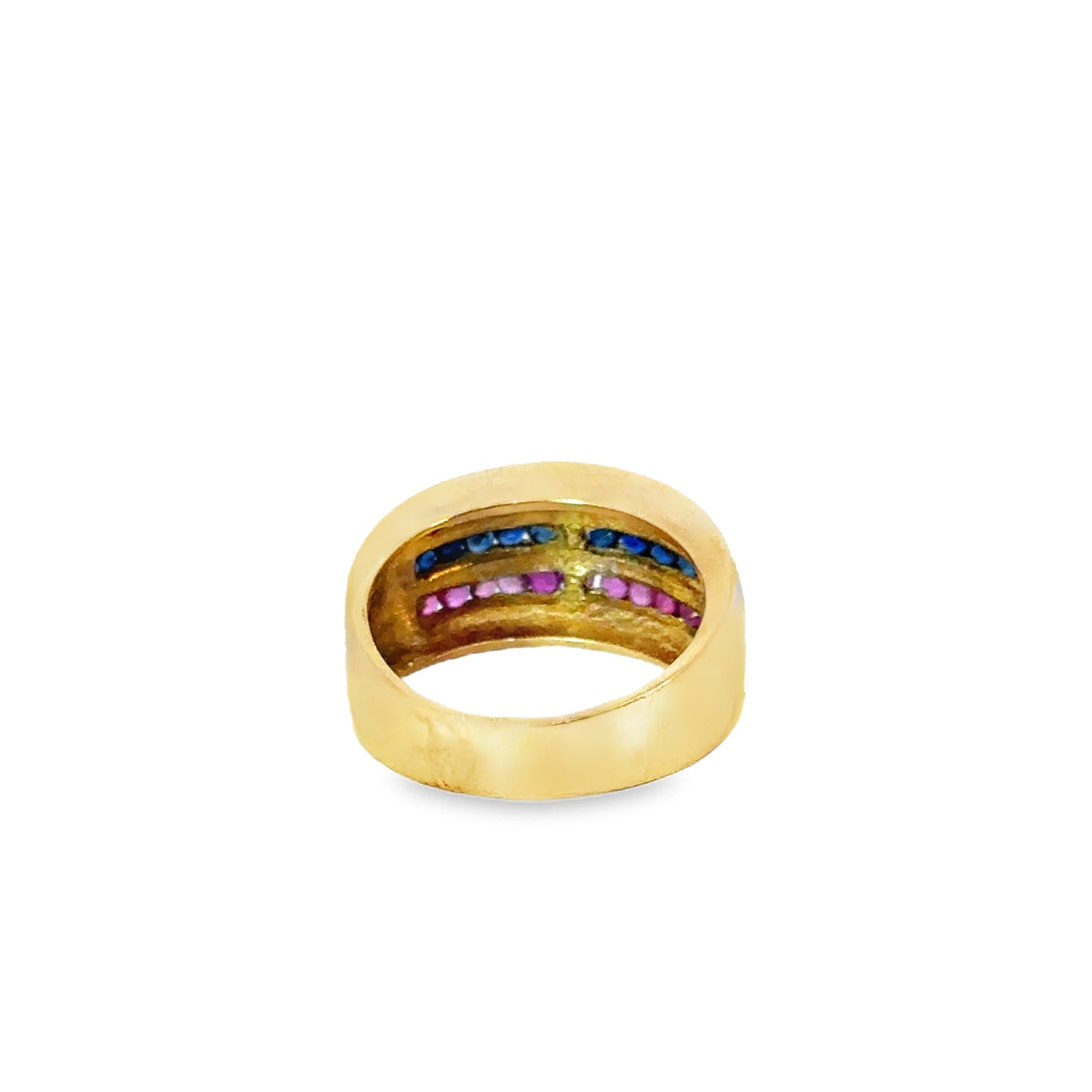 18K Yellow Gold Ruby & Sapphire Triple Row Band Ring
