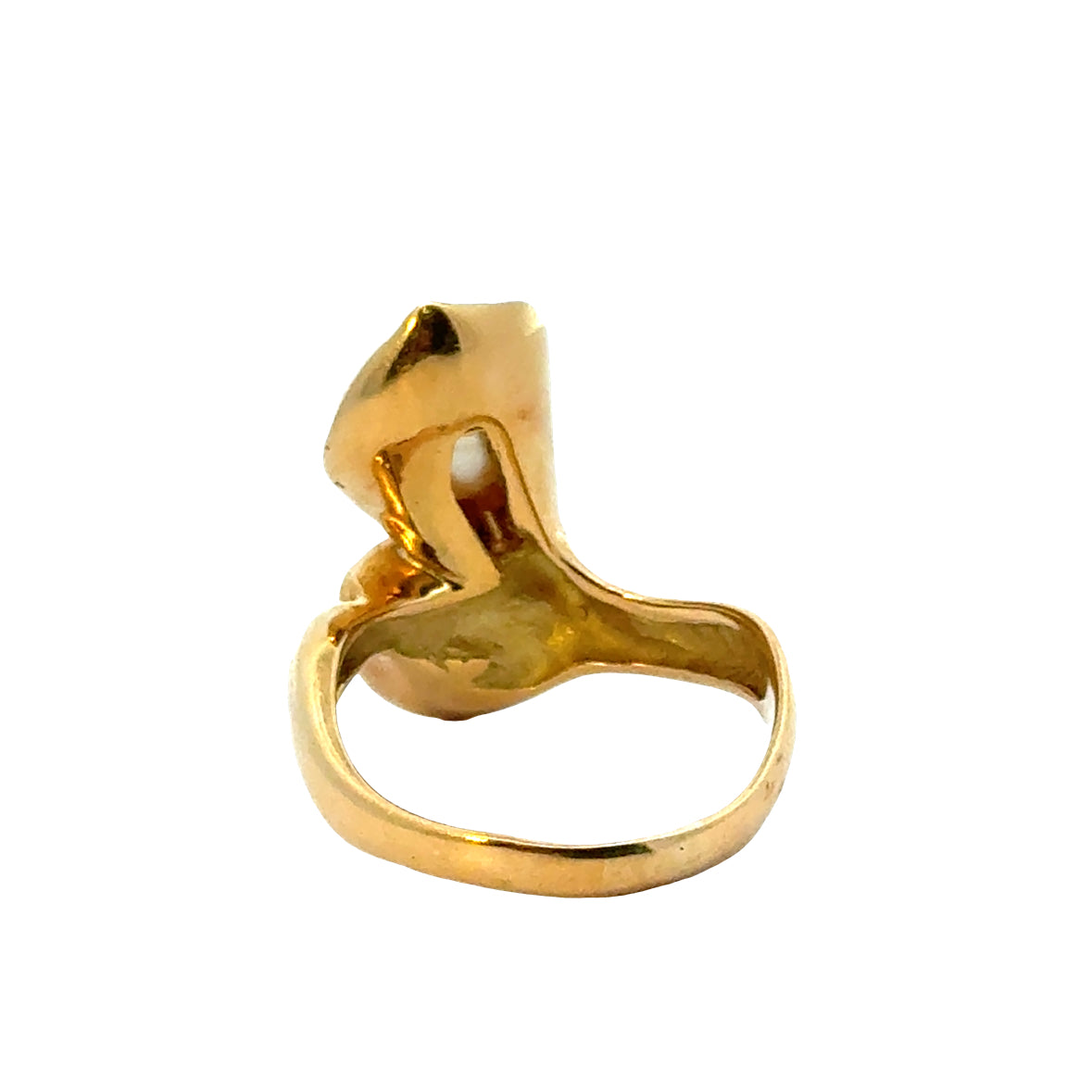 18K Yellow Gold Leaf-Enclosed Pearl & Diamond Ring