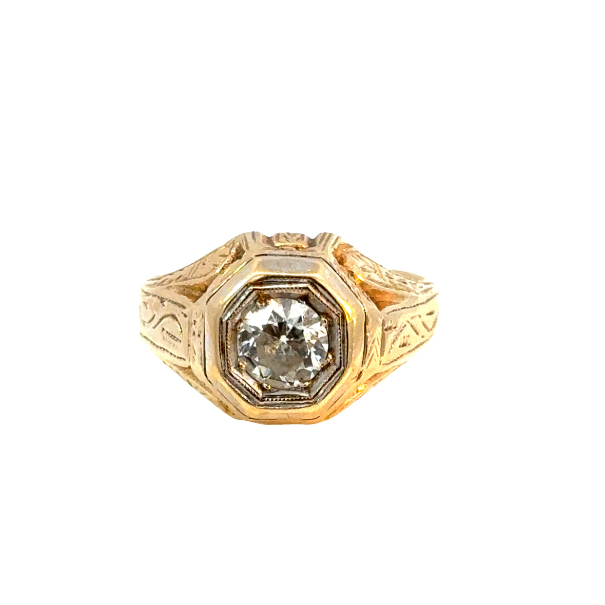 Antique 1920’s 14K Rose Gold Diamond Ring – Art Deco Octagonal Design