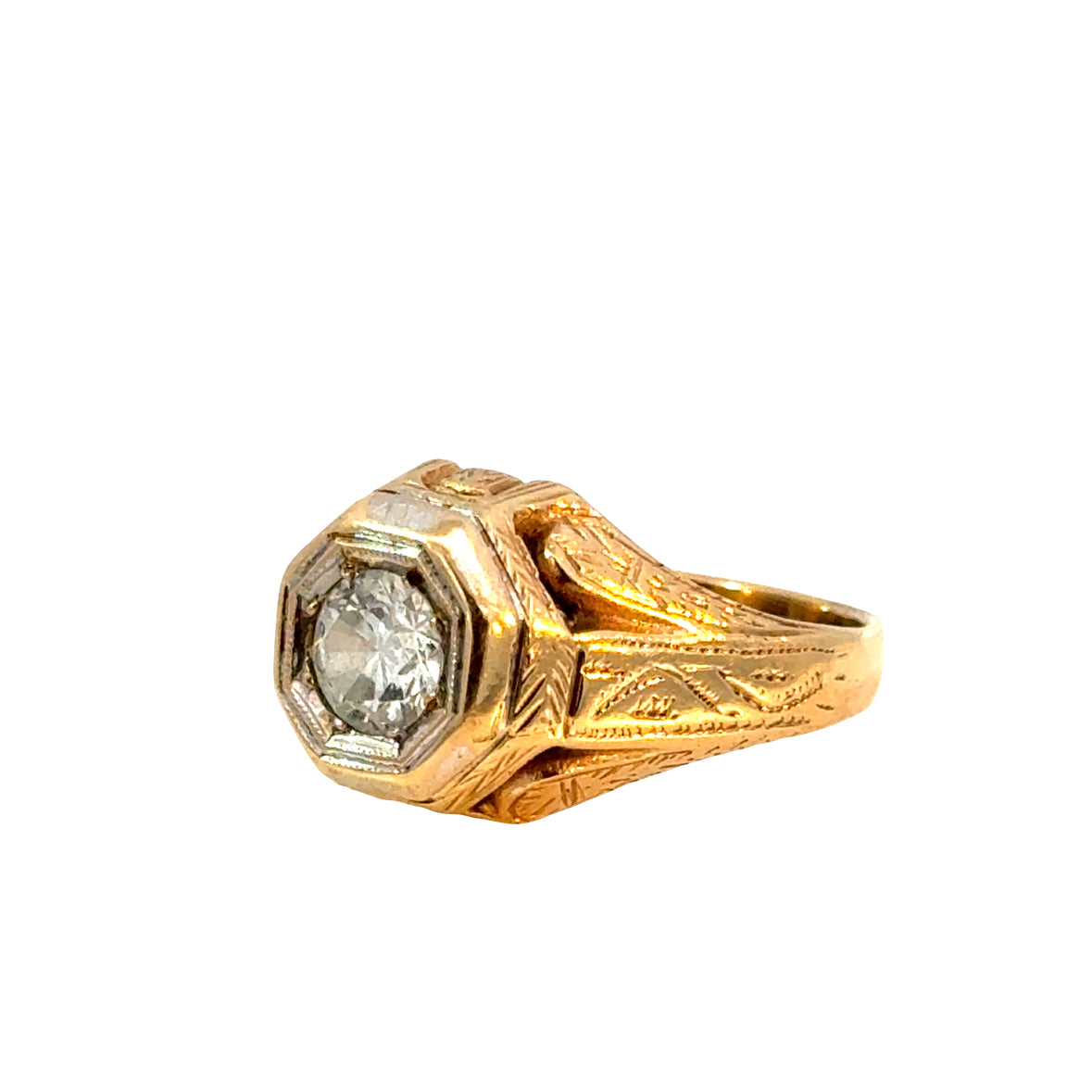 Antique 1920’s 14K Rose Gold Diamond Ring – Art Deco Octagonal Design