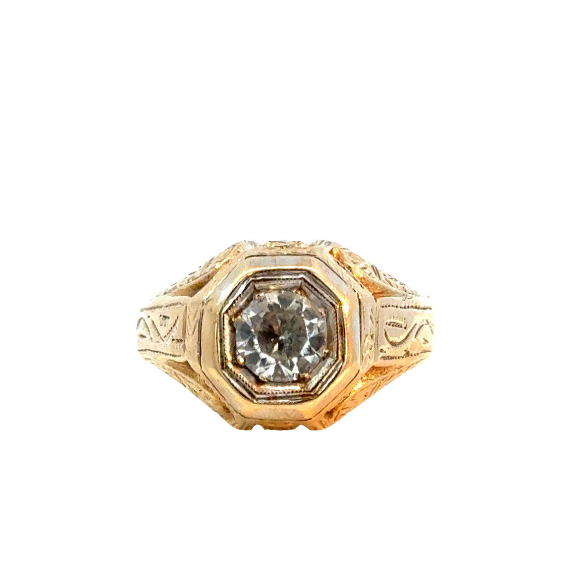 Antique 1920’s 14K Rose Gold Diamond Ring – Art Deco Octagonal Design