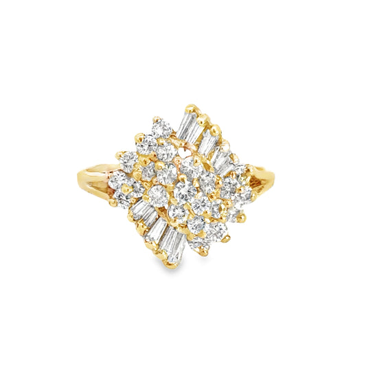 Bright 14K Yellow Gold Diamond Cluster Ring